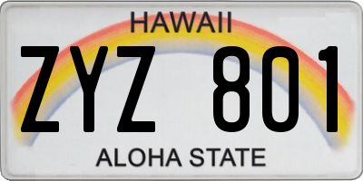 HI license plate ZYZ801