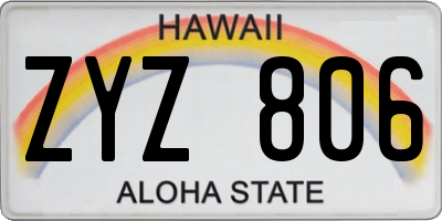 HI license plate ZYZ806