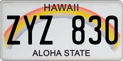 HI license plate ZYZ830