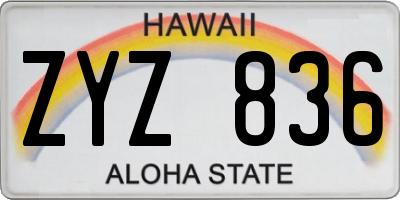 HI license plate ZYZ836