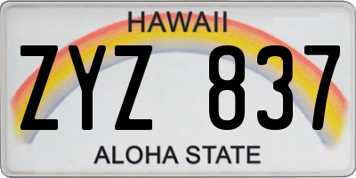 HI license plate ZYZ837