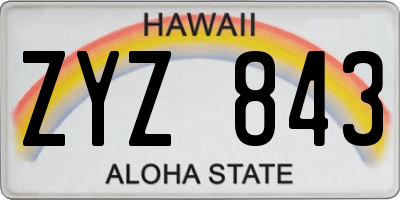 HI license plate ZYZ843