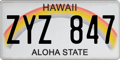 HI license plate ZYZ847