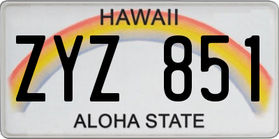 HI license plate ZYZ851