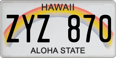 HI license plate ZYZ870