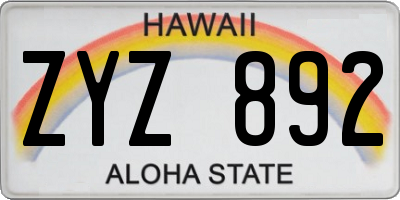 HI license plate ZYZ892