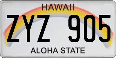 HI license plate ZYZ905