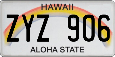 HI license plate ZYZ906