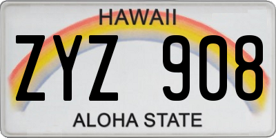 HI license plate ZYZ908