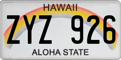 HI license plate ZYZ926