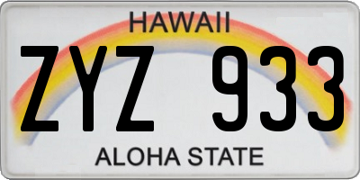 HI license plate ZYZ933