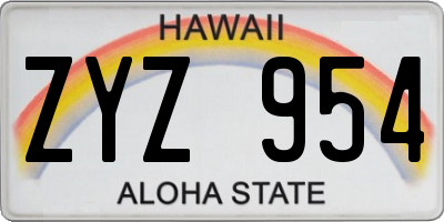 HI license plate ZYZ954