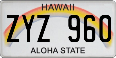 HI license plate ZYZ960