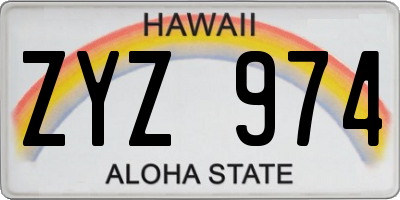 HI license plate ZYZ974