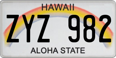 HI license plate ZYZ982