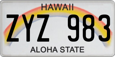 HI license plate ZYZ983