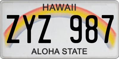 HI license plate ZYZ987