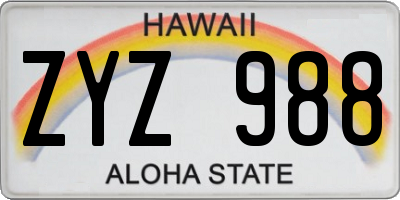 HI license plate ZYZ988