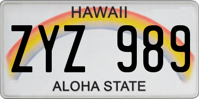 HI license plate ZYZ989