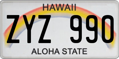 HI license plate ZYZ990