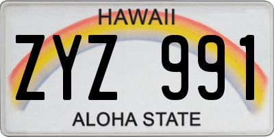 HI license plate ZYZ991