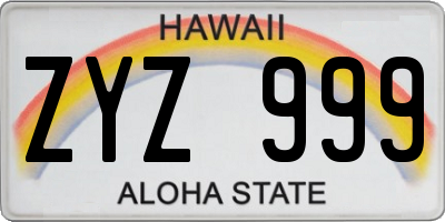 HI license plate ZYZ999