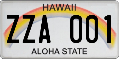 HI license plate ZZA001