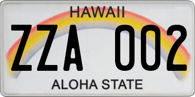 HI license plate ZZA002