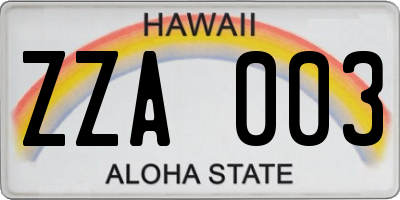HI license plate ZZA003