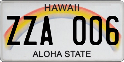 HI license plate ZZA006