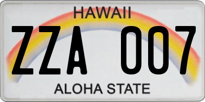 HI license plate ZZA007