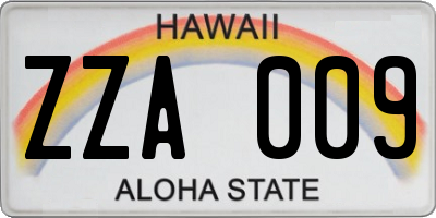 HI license plate ZZA009