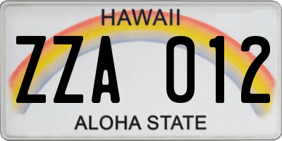 HI license plate ZZA012