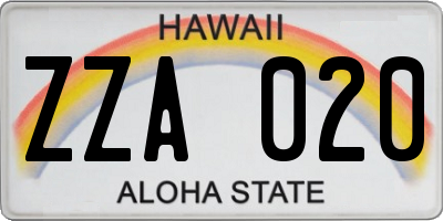 HI license plate ZZA020