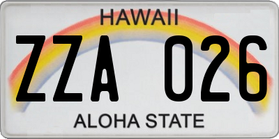 HI license plate ZZA026