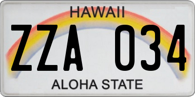 HI license plate ZZA034