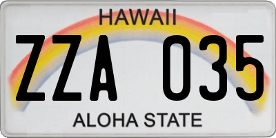 HI license plate ZZA035