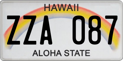HI license plate ZZA087