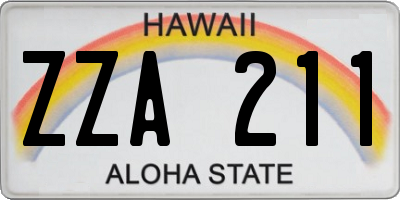 HI license plate ZZA211