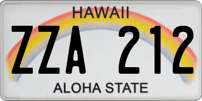 HI license plate ZZA212
