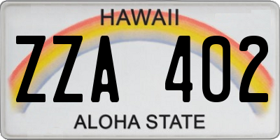HI license plate ZZA402