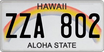 HI license plate ZZA802