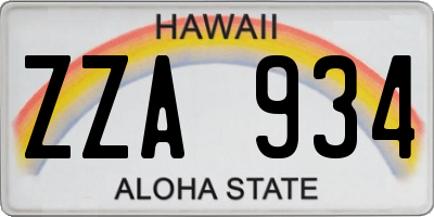 HI license plate ZZA934