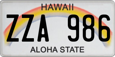 HI license plate ZZA986