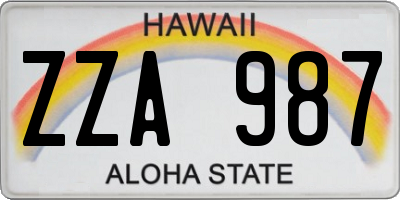 HI license plate ZZA987
