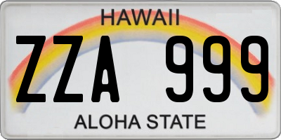 HI license plate ZZA999