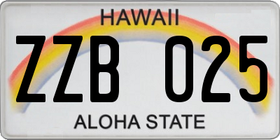 HI license plate ZZB025