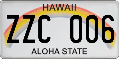 HI license plate ZZC006