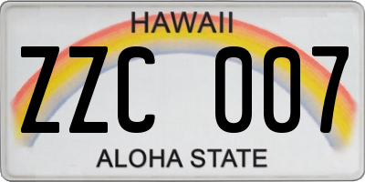 HI license plate ZZC007