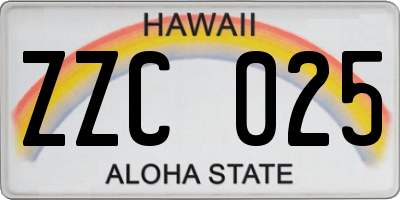 HI license plate ZZC025